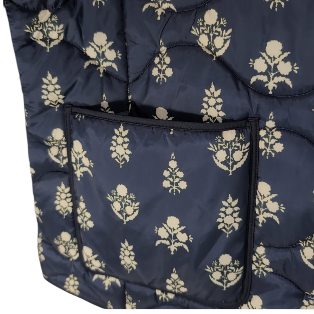 TALBOTS Quilted Collarless Jacket in Ditsey Foulard Navy/White Size 1X - Picture 6 of 12